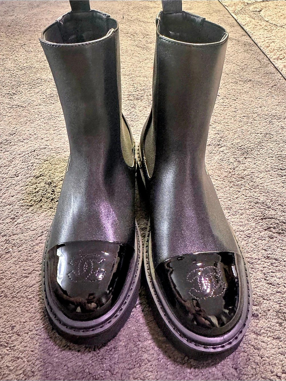 New w/o box. CC Logo Cap Toe Lug Sole Chelsea Boot Black